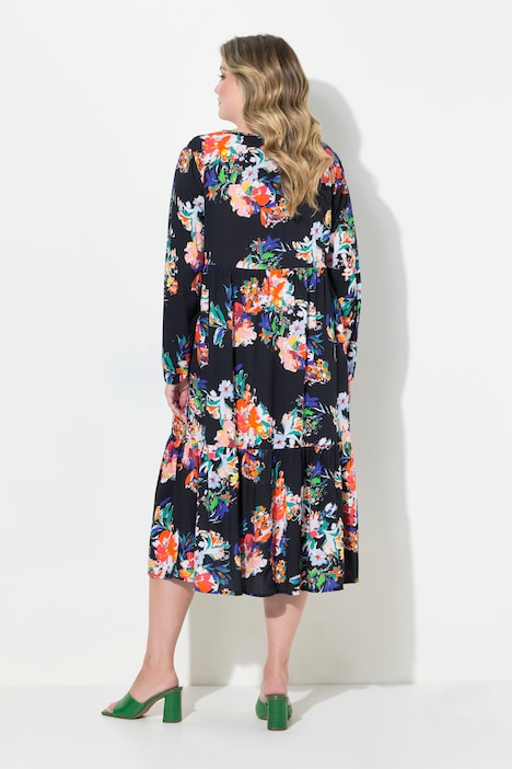 Midikleid, Blüten-Muster, Volant, Langarm