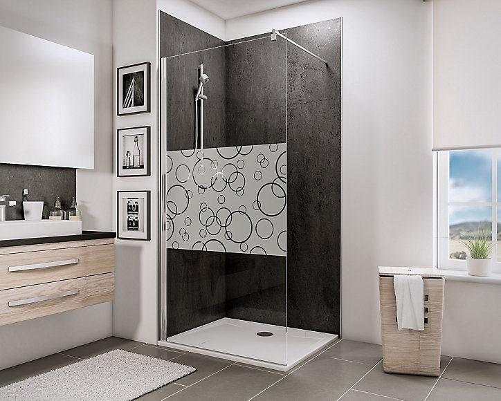 Paroi de douche à l'italienne, 90 x 190 cm, Schulte NewStyle, Walk In, verre transparent anticalcaire, Cercles