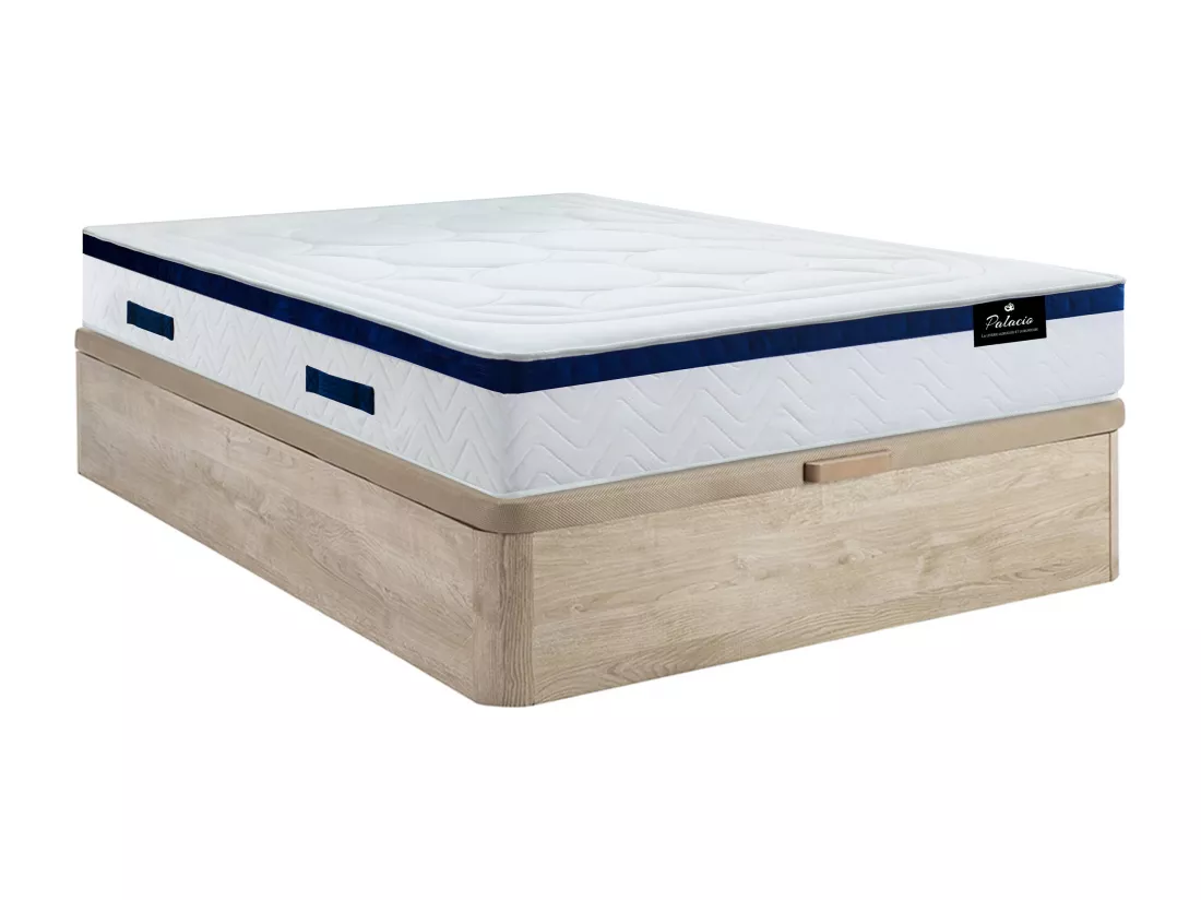 Ensemble 140 x 200 cm sommier coffre naturel clair + matelas ressorts ensachés ép.30cm - MARQUIS de PALACIO