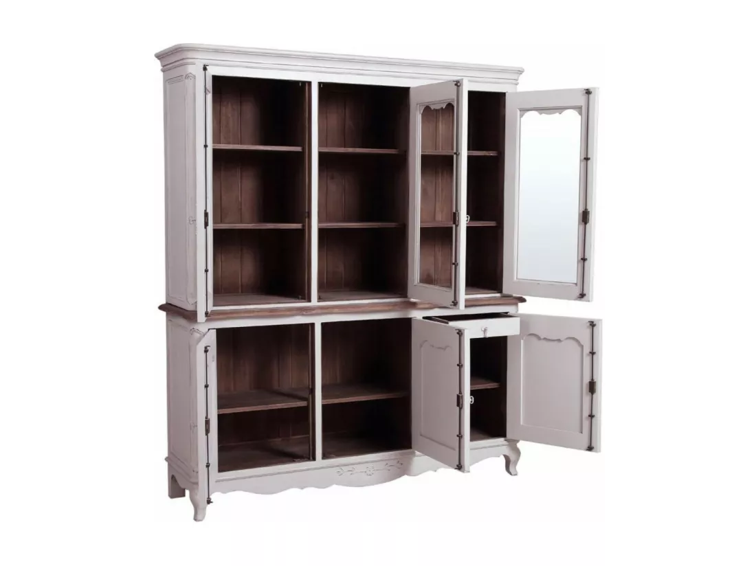Buffet vaisselier 3 portes vitrées Bois Blanc - Château Interior's