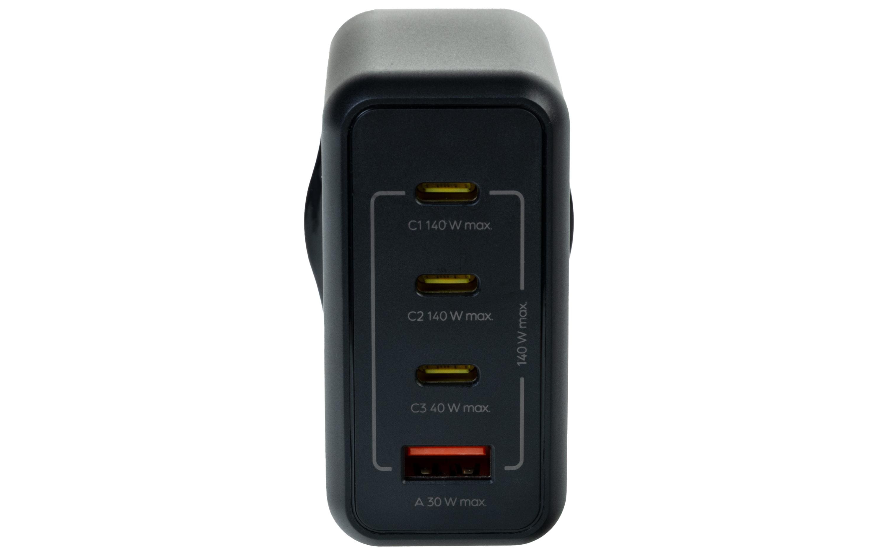 USB-Wandladegerät Quad 3C1A 140 W GaN SchwarzLadeadapter mit drei USB-C-Ports und einem USB-A-Port