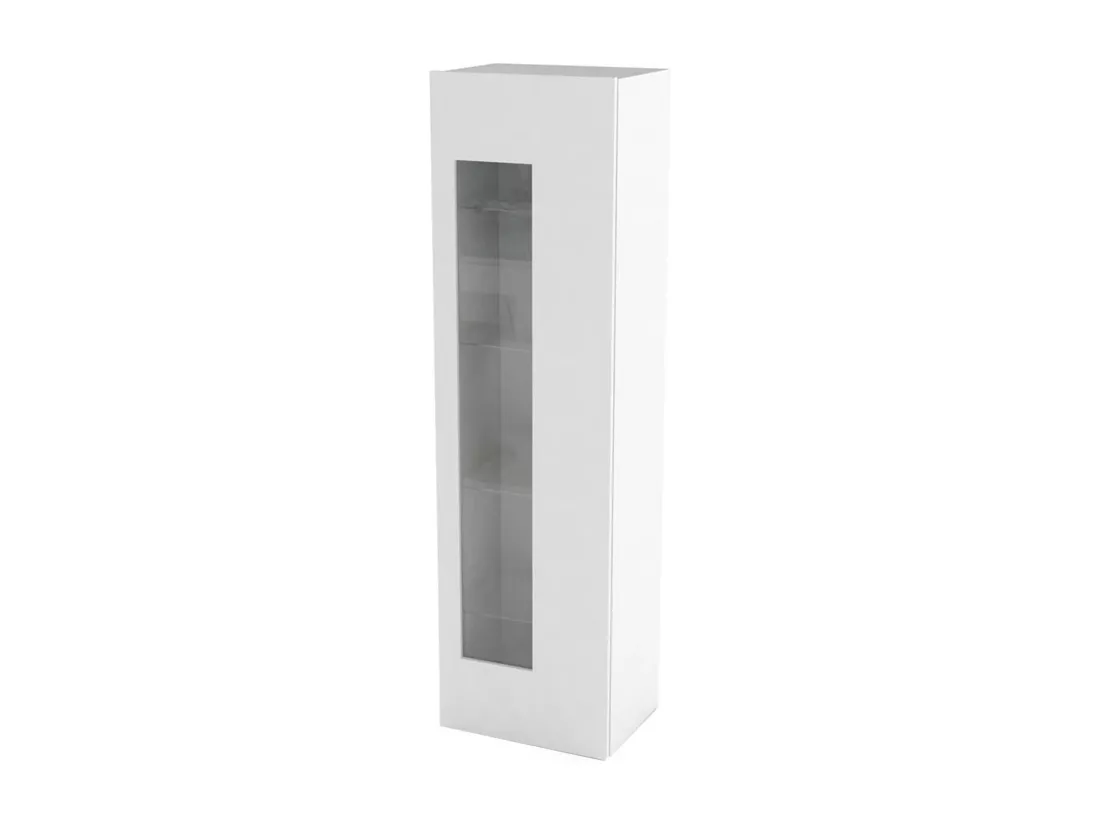 Vitrine Dizz, Buffet avec porte vitrée, Meuble de salon polyvalent, 100% Made in Italy, 45x34h162 cm, Blanc brillant