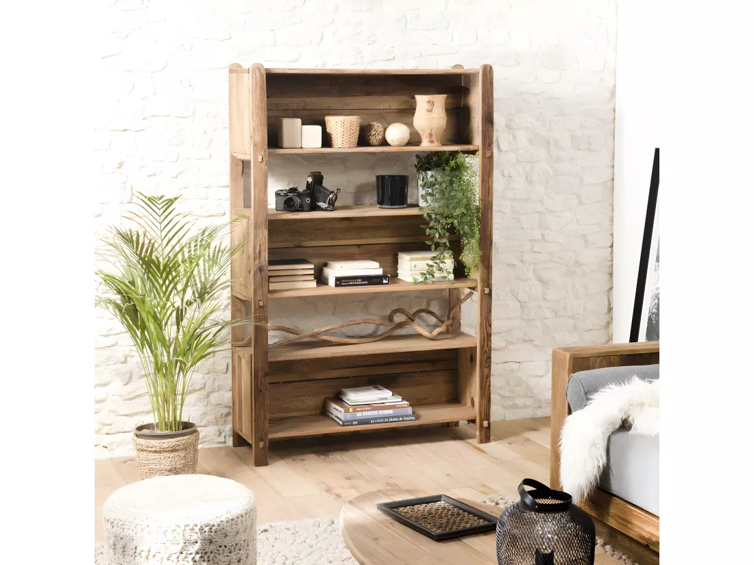 ANDRIAN - Étagère marron 5 niveaux bois Pin recyclé