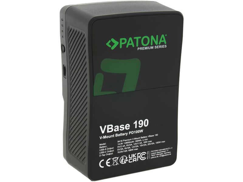 Patona Digitalkamera-Akku VBase 190 Vielseitiger V-Mount Akku mit USB-C Power Delivery