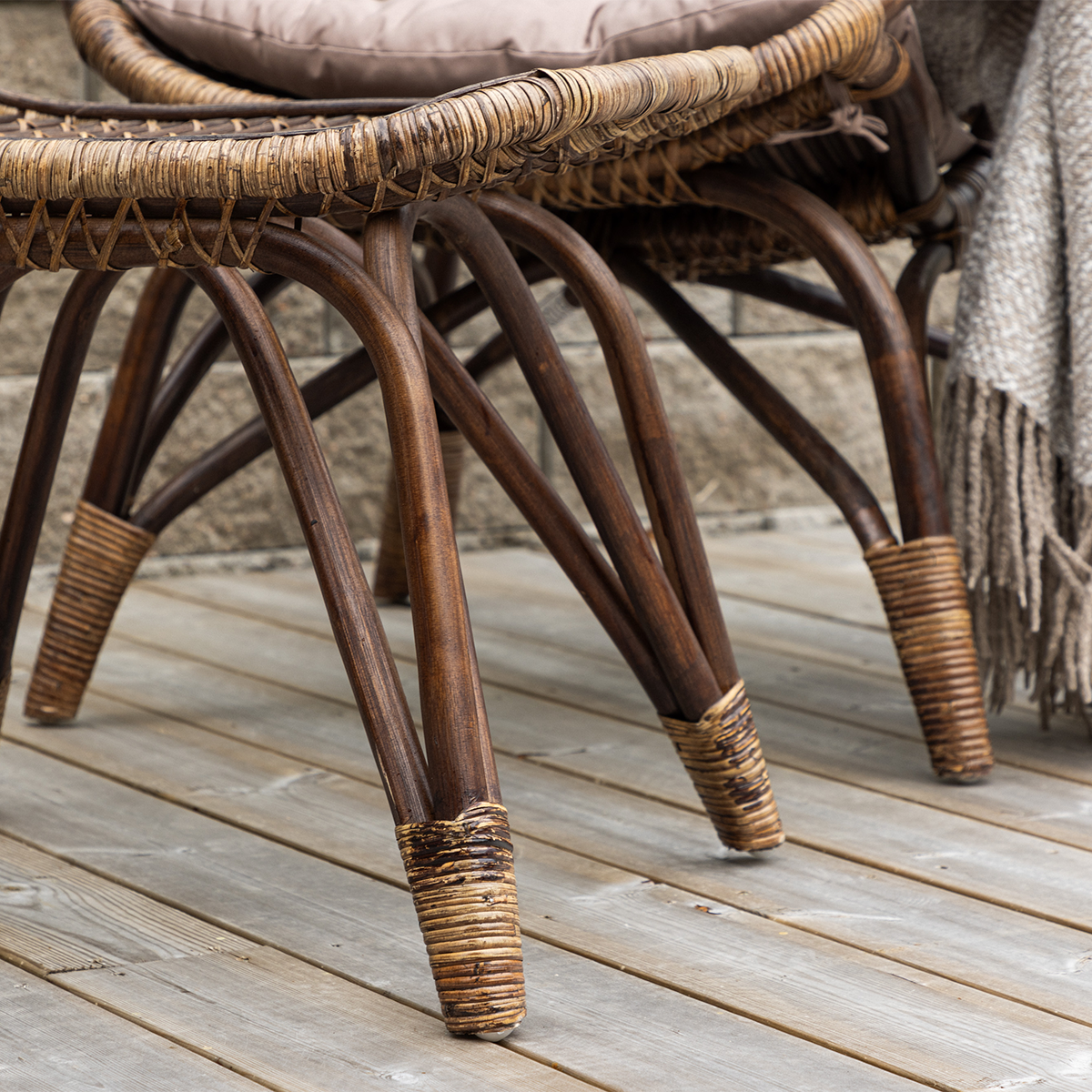 Tuin fauteuil Aida - met voetenbankje en zitkussen Donkerbruin
