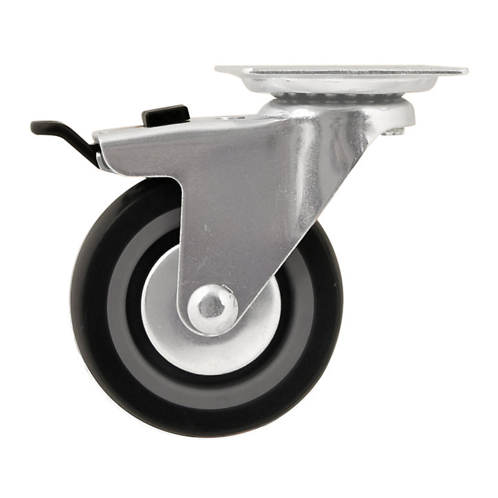 Roulette pivotante sur plaque grise ø7.5 cm avec freins, charge max 60 kg