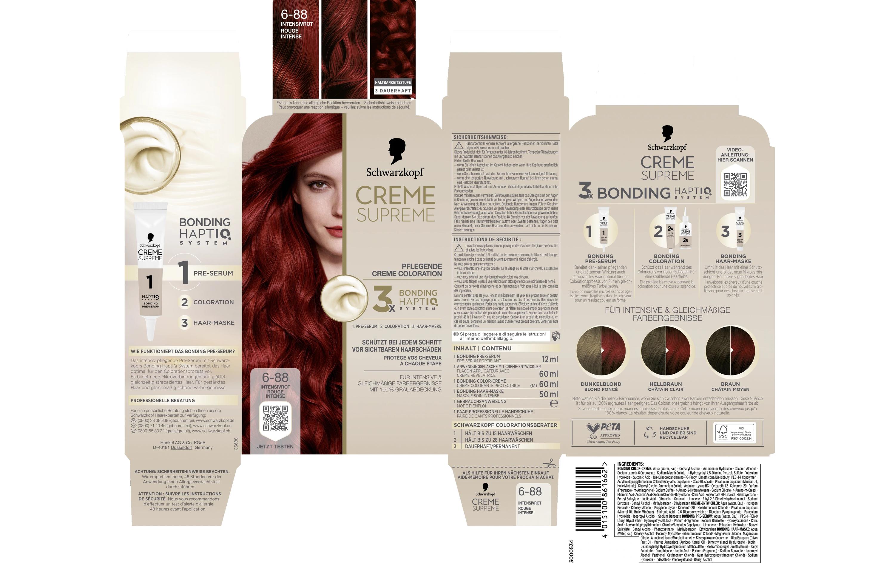 Haarcoloration Creme Supreme 6-88 IntensivrotColoration, schützt das Haar sichtbar vor Haarschäden