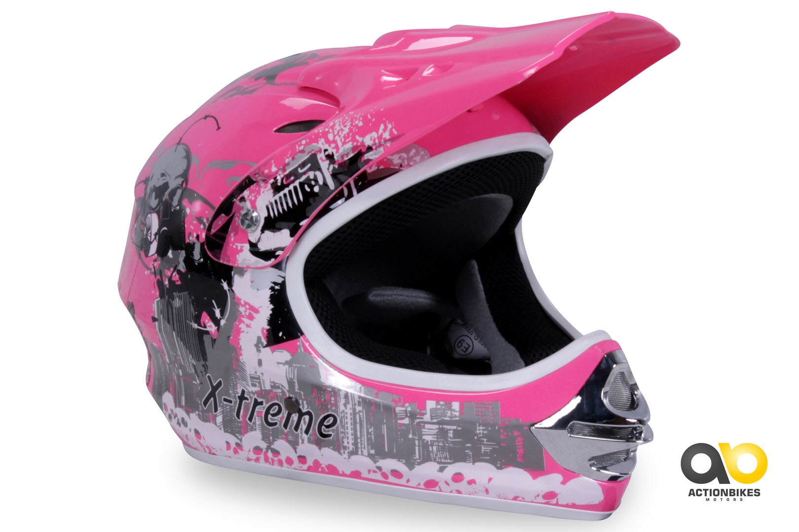 Crosshelm für Kinder, X-treme, Kinderhelm, Pink, Innenpolster, Be- und Entlüftungssystem, Kinnriemen (L)