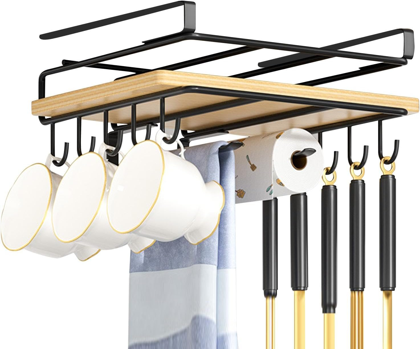 (26x26cm) Edelstahl Unterschrank Organizer Hängekorb Küchen Regal für Schneidebrett / Tassen / Küchenrolle - Schwarz