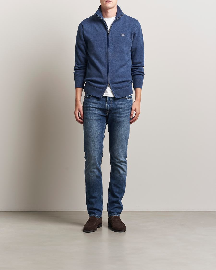 GANT Casual Cotton Full Zip Dark Jeans Blue Melange