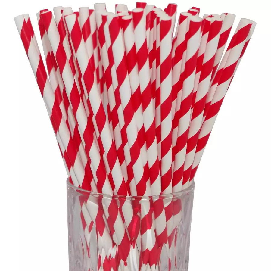 Luxentu Papier-Trinkhalme gestreift 20 cm 100er Set rot