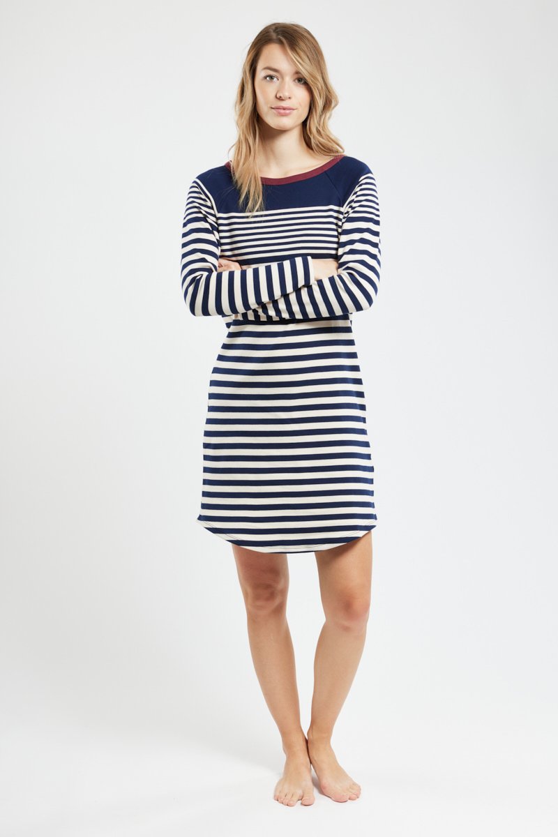 Chemise de nuit à rayures placées - coton épais