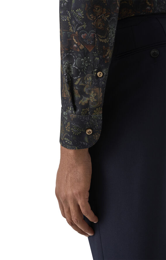 ETON Contemporary Fit Floral Merino Wool Shirt Brun
