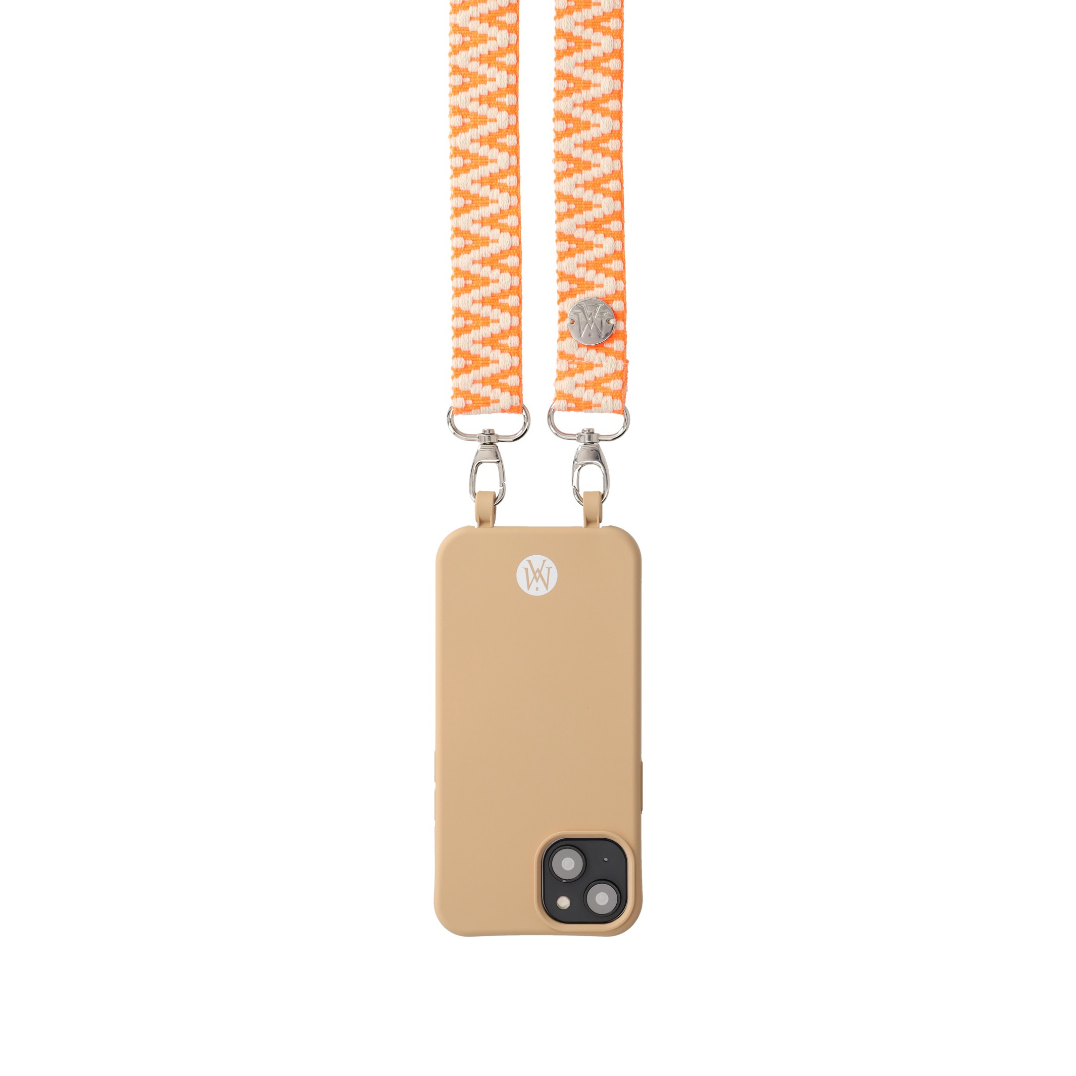 Handyband Handgemachtes Umhängeband für Handyhüllen Aztec Silver - Ecru / Fluo Orange Assos
