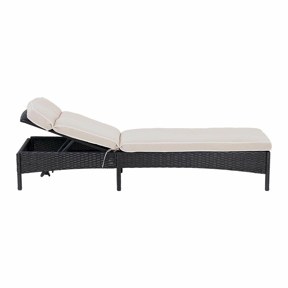 Chaise longue de jardin transat de plage bain de soleil bronzage en rotin avec coussin (armature en acier, coussin confortabl