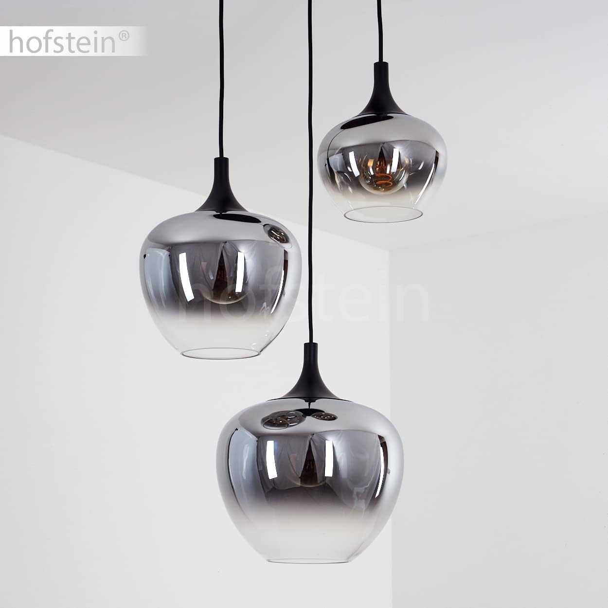 HOFSTEIN Hängeleuchte Azurara, Hängelampe aus Metall/Glas in Schwarz/Rauchfarben/Klar, Leuchte im Modernen Design, 3-flammig, Höhe max. 120 cm, 3 x E27, ohne Leuchtmittel