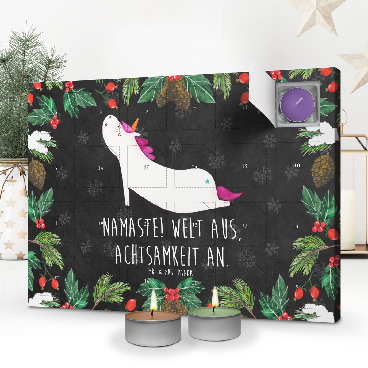 Mr. & Mrs. Panda Geurkaars Adventskalender Eenhoorn Yoga - Zwart