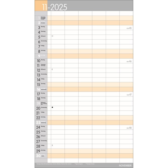 XL Familienplaner - 2025 - Pastell - 6 Spalten