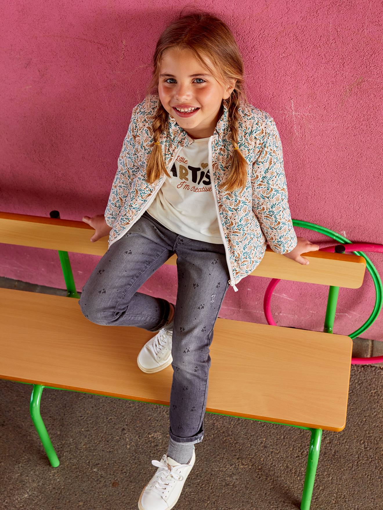 Parka com capuz 3 em 1, verde-escura lisa para meninas