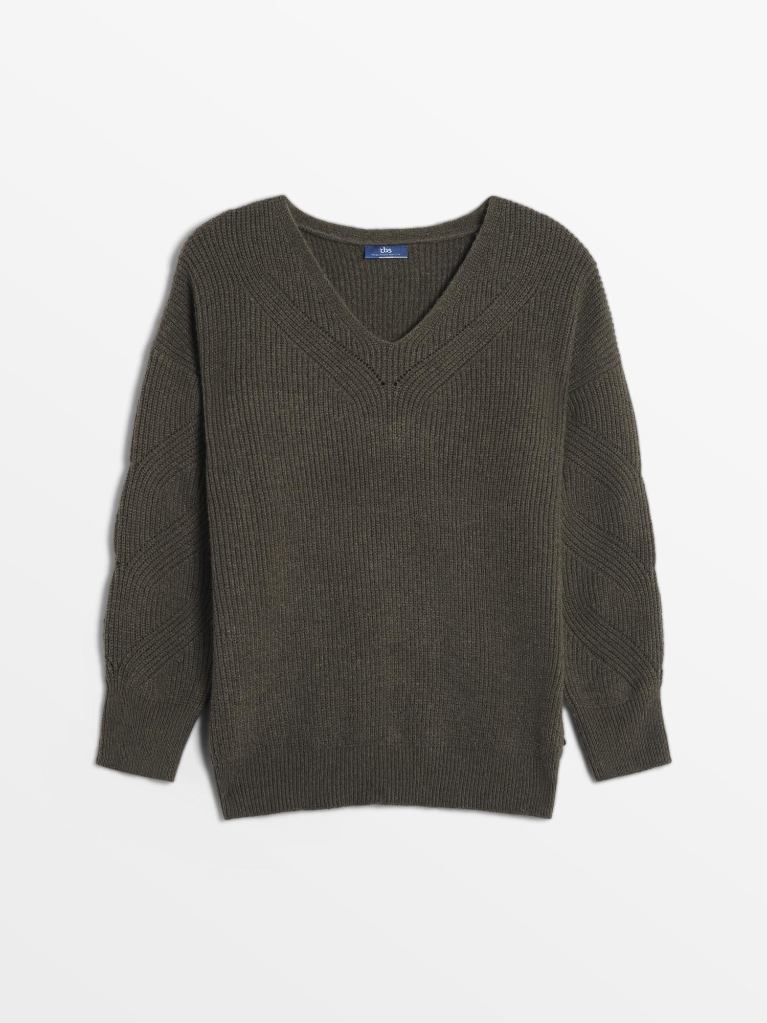Pull Femme Manches Torsadées Kaki