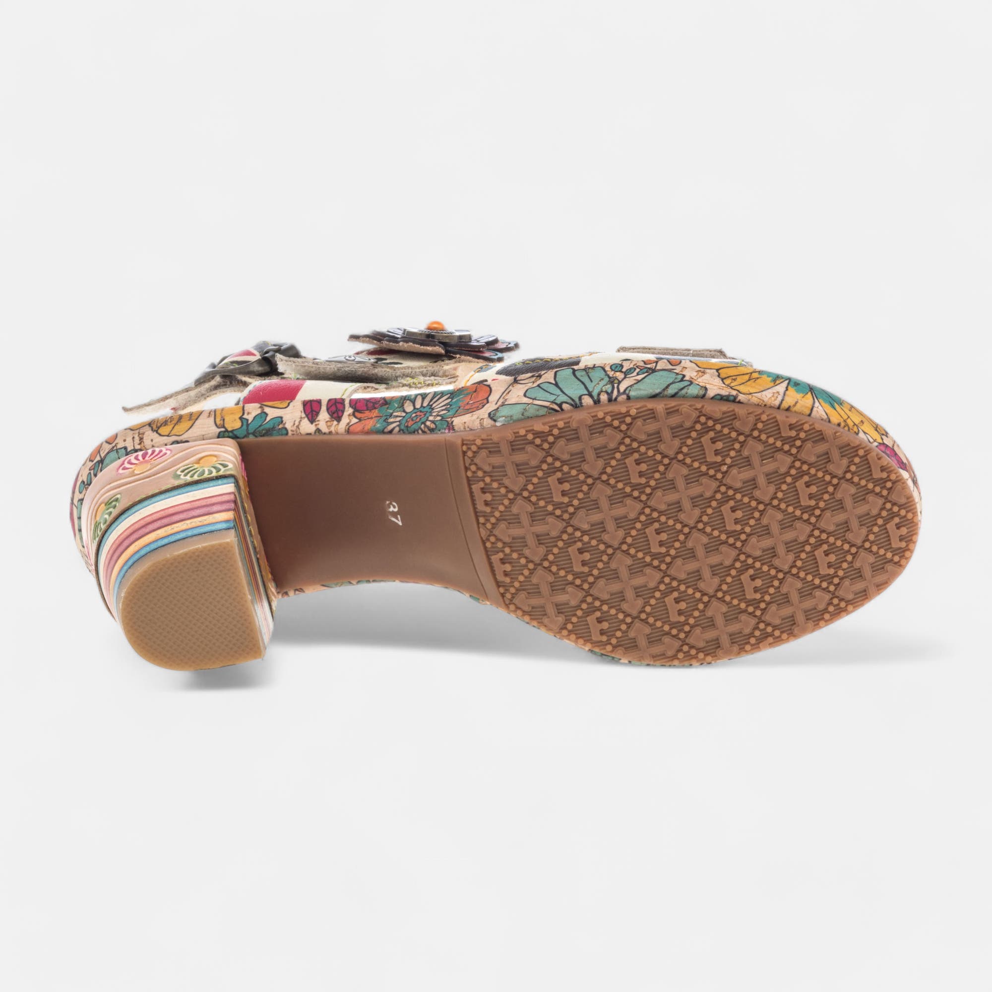Nu-pieds à talon Femme en cuir beige
