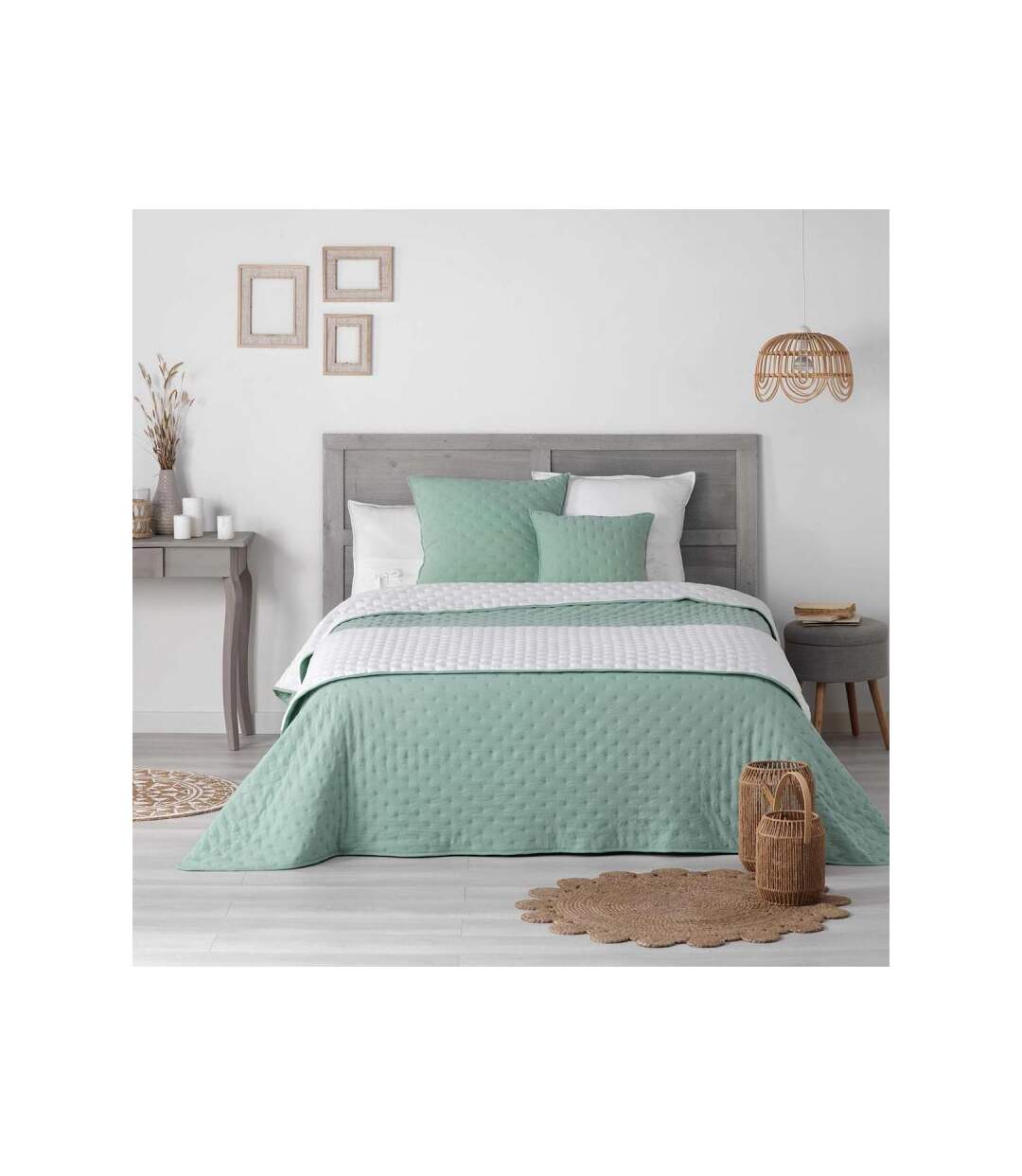 Dessus de Lit Matelassé Mellow 80x180cm Menthe & Blanc