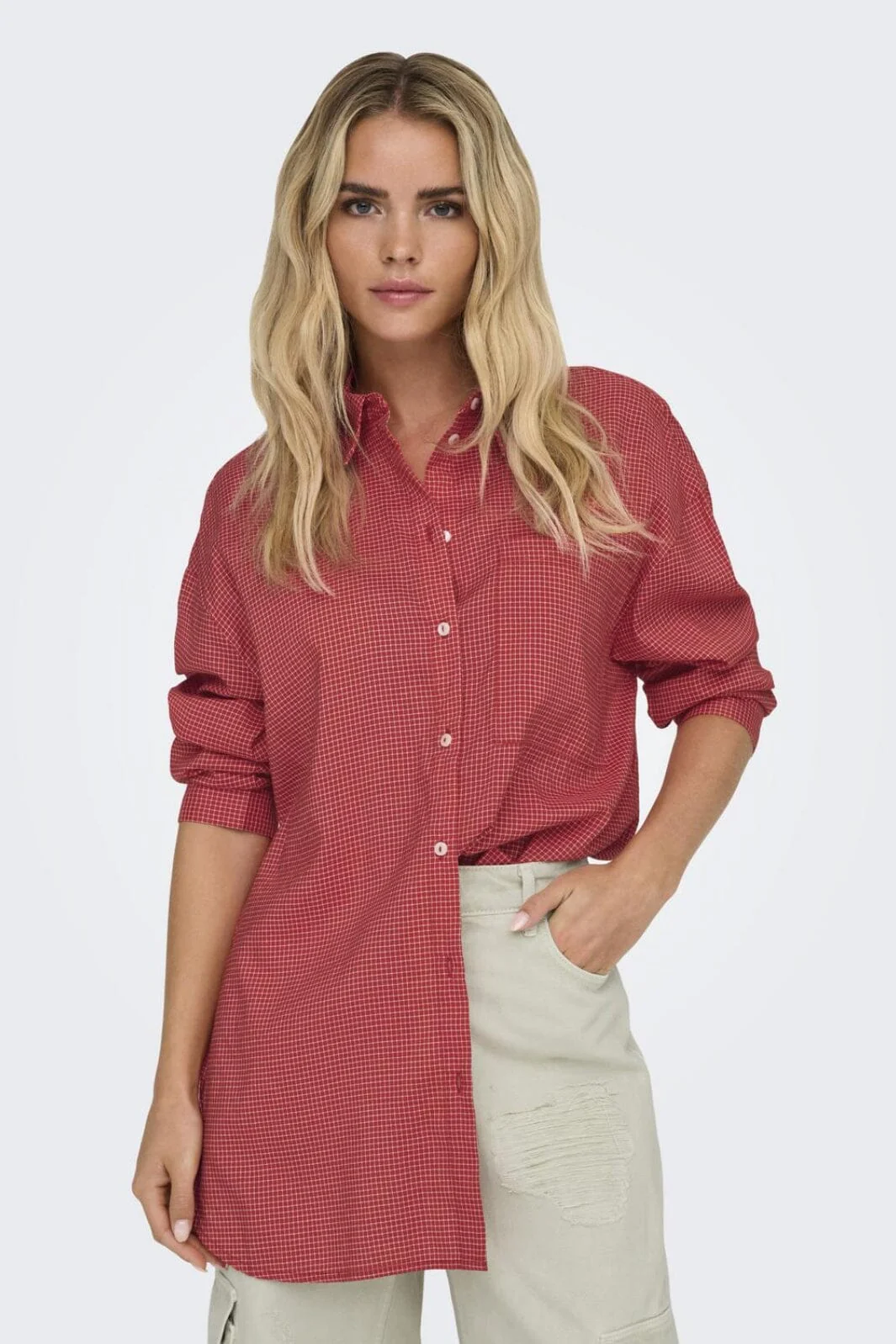 Only Onlmaggie L/S Check Shirt 4723921 racing red white