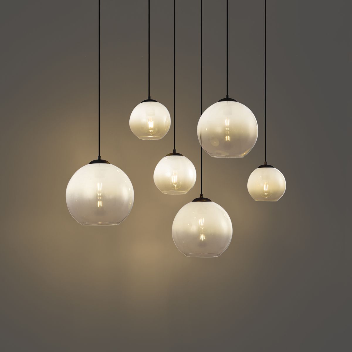 Moderne hanglamp zwart met wit glas langwerpig 6-lichts - Misty