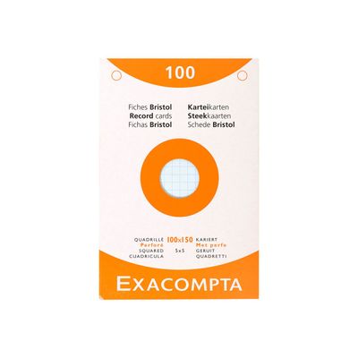 Exacompta - Pack de 100 Fiches bristol - 10 x 15 cm - petits carreaux - couleurs assorties