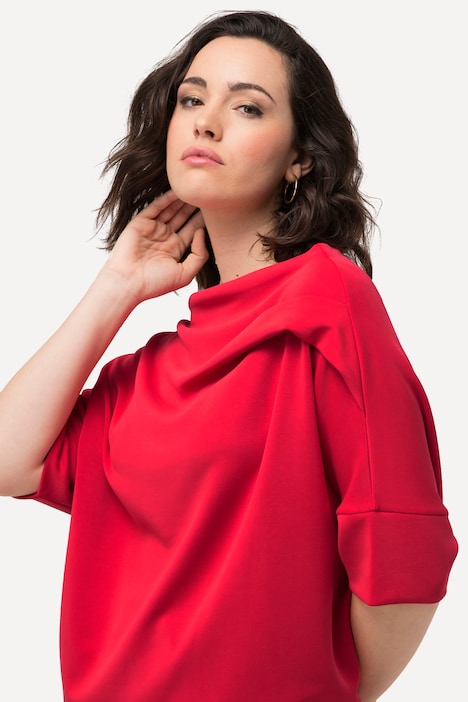 Sweatshirt, Zierfalten, Oversized, Stehkragen, Halbarm