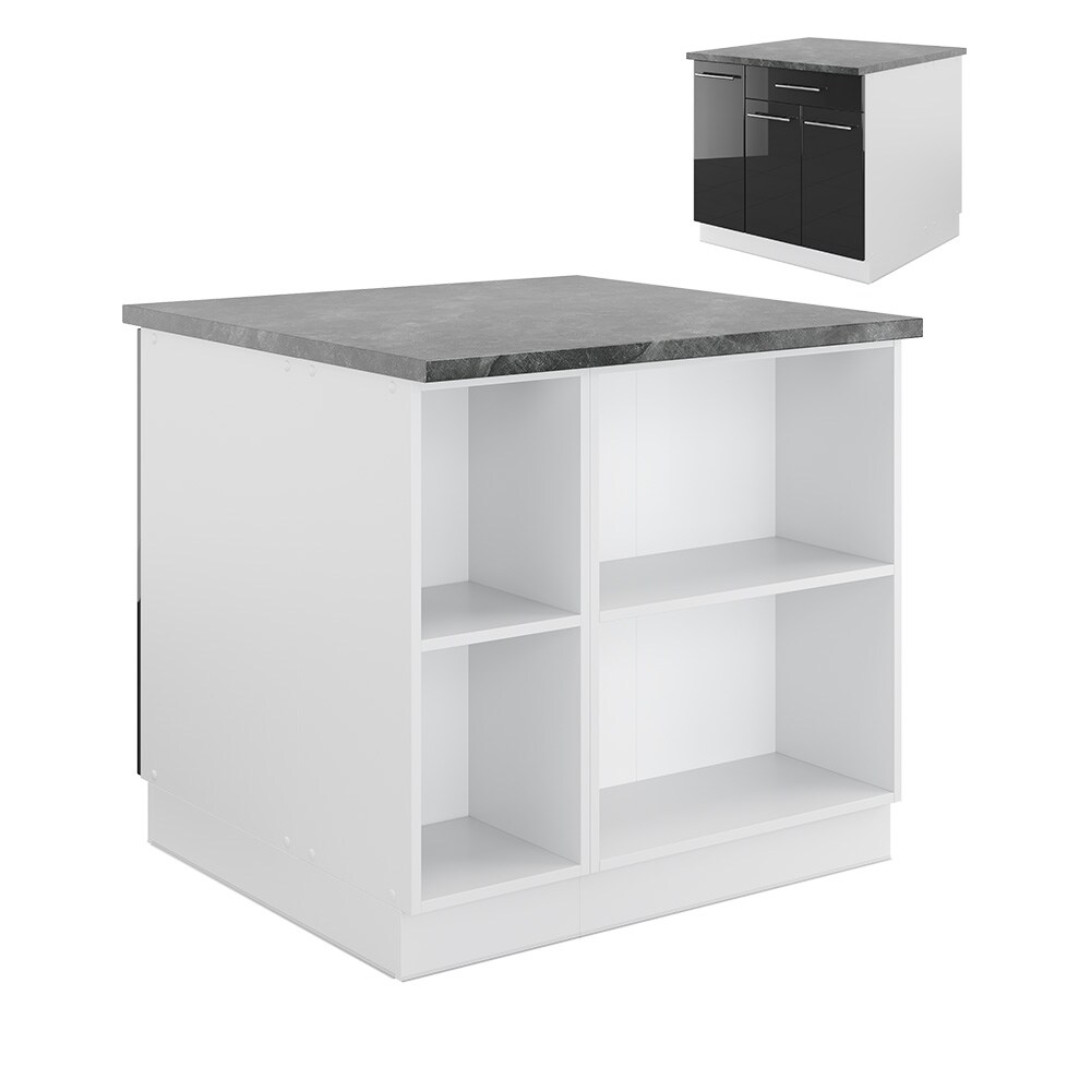 Vicco Kücheninsel Küchenblock Einbauküche Fame-Line Weiß Anthrazit 90 cm modern Hochglanz Küchen Schränke Apothekerunterschrank Schubunterschrank Regalinselunterschrank Softclose-Scharnier Küchenmöbel