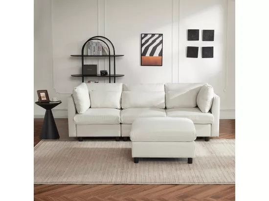 Canapé d'angle avec repose-pieds trois places en forme de L Meubles rembourrés de salon Beige