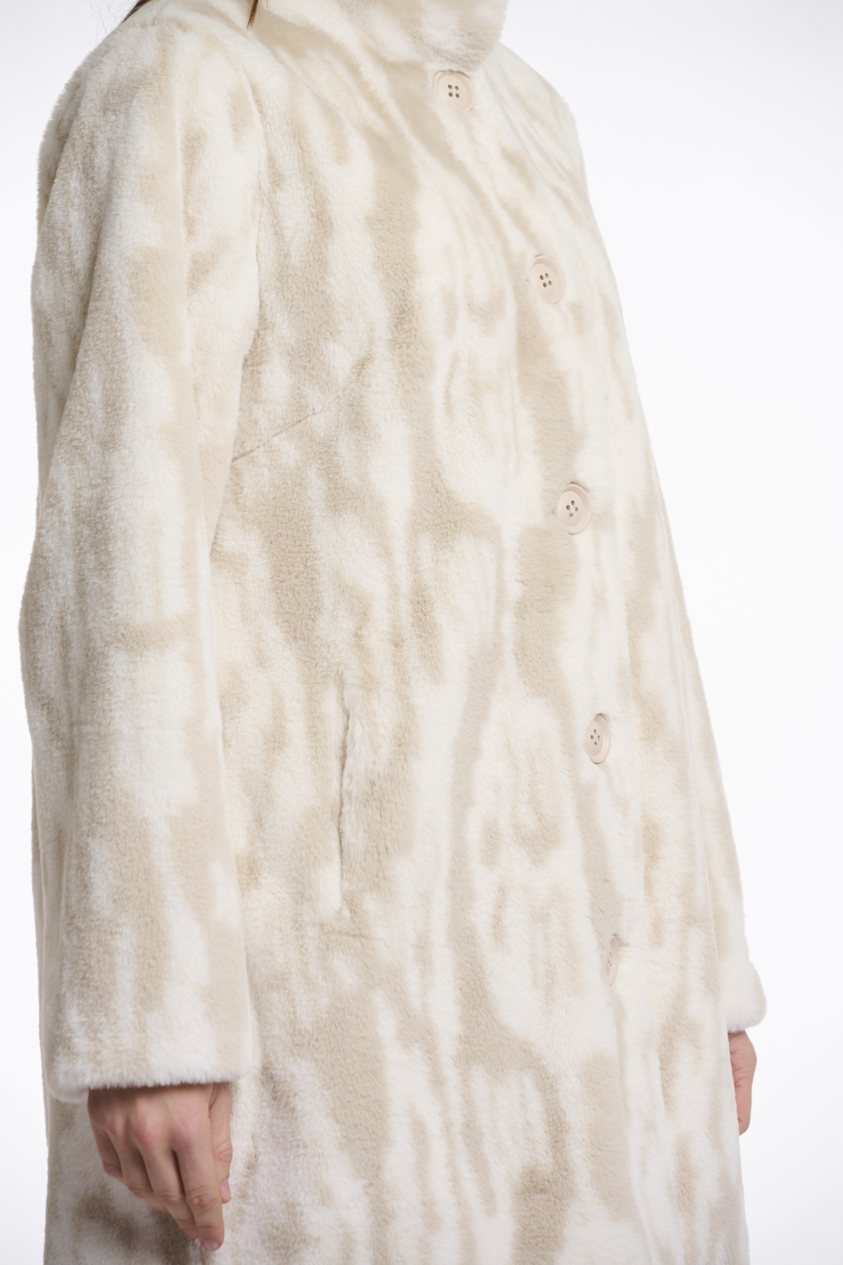 Rino & Pelle - Nonna Single Breasted Fake Fur Coat - Birch Frozen Flower