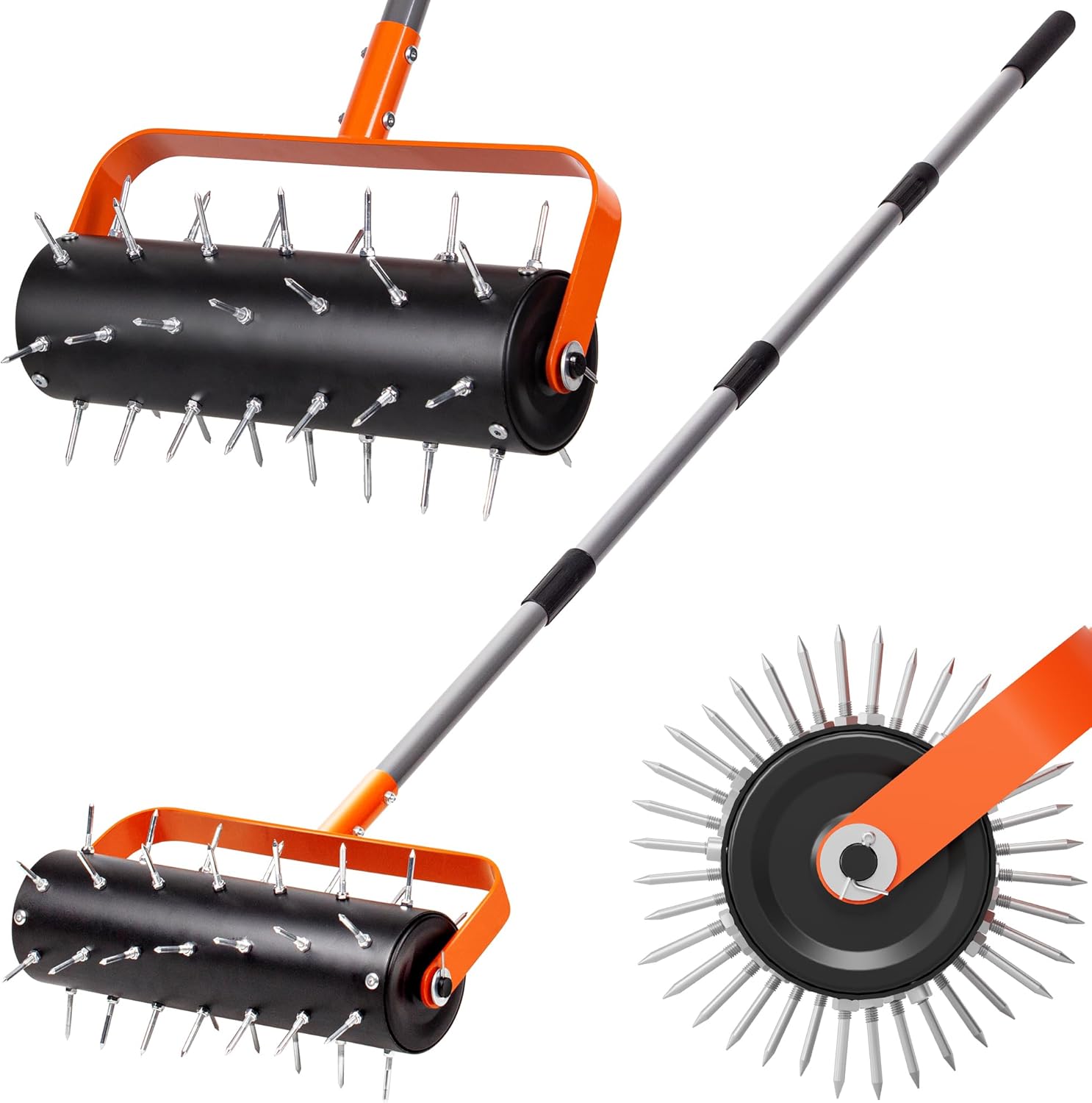 Walensee Rollender Rasenlüfter, Robustes manuelles Aerator-Werkzeug mit 42 Spikes, Rasen-Spike-Aerator-Walze mit verstellbarem 180 cm-Griff, Bodenpenetrator Schiebe-Rasenbelüftung für Garten, Hof