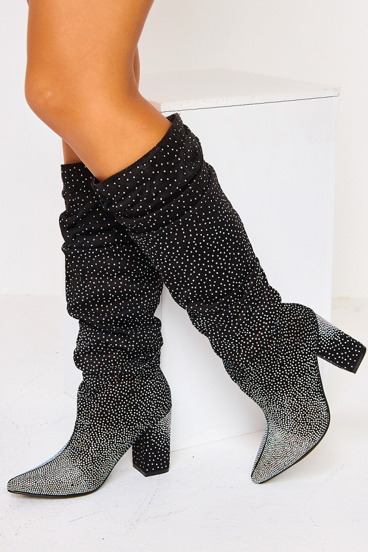 Bottes noires à strass à enfiler