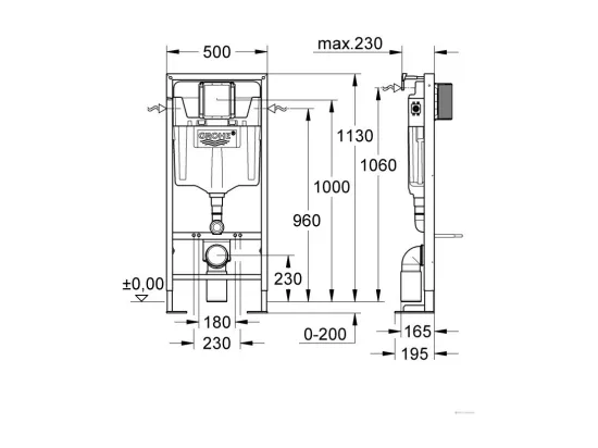 Pack WC suspendu sans bride VILLEROY ET BOCH Venticello + abattant + plaque chromée + bâti Grohe