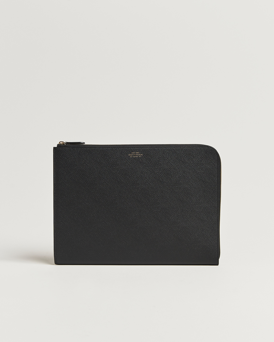 Smythson Panama Small Laptop Case Black