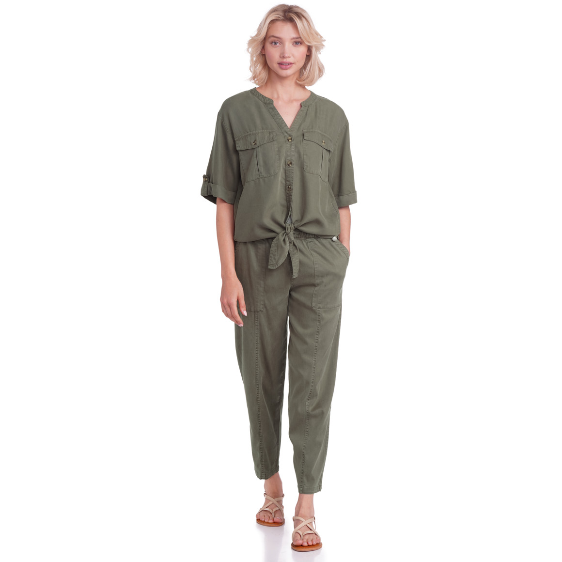 Gina Collection Damen Bluse mit Knotendetail dunkelgrün
