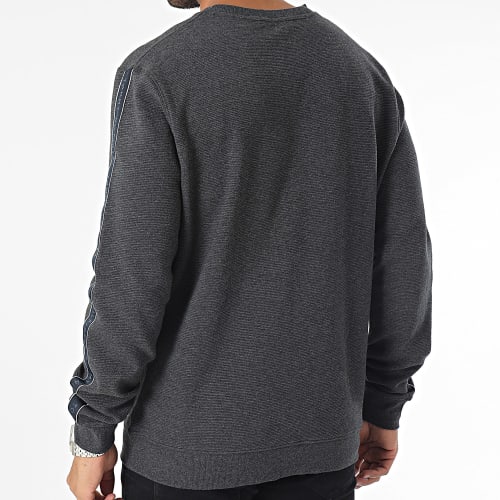Sweat Crewneck A Bandes 3009 Gris Anthracite Chiné