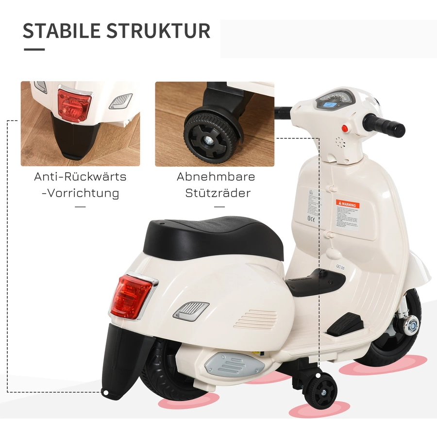 HOMCOM Elektrisches Kindermofa im Vespa Stil weiß