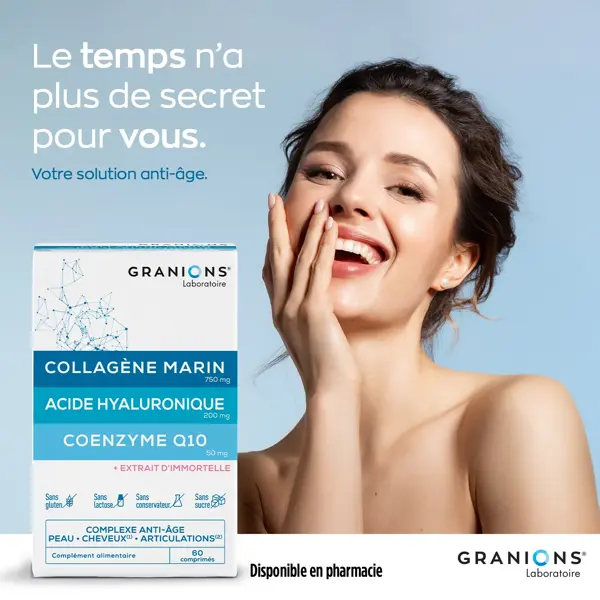 Granions Colágeno Marinho e Ácido Hialurônico + Coenzima Q10 - Pacote com 3 - Rotina Antienvelhecimento e Antirrugas 3 x 60 comprimidos - Tratamento de 3 meses
