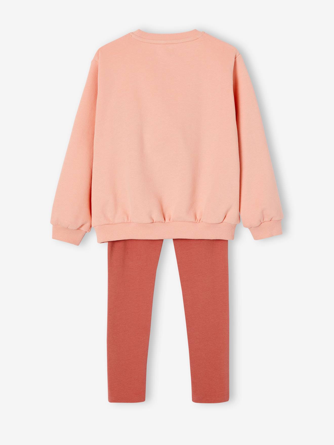Conjunto de moletom cor pêssego e leggings técnicas para meninas