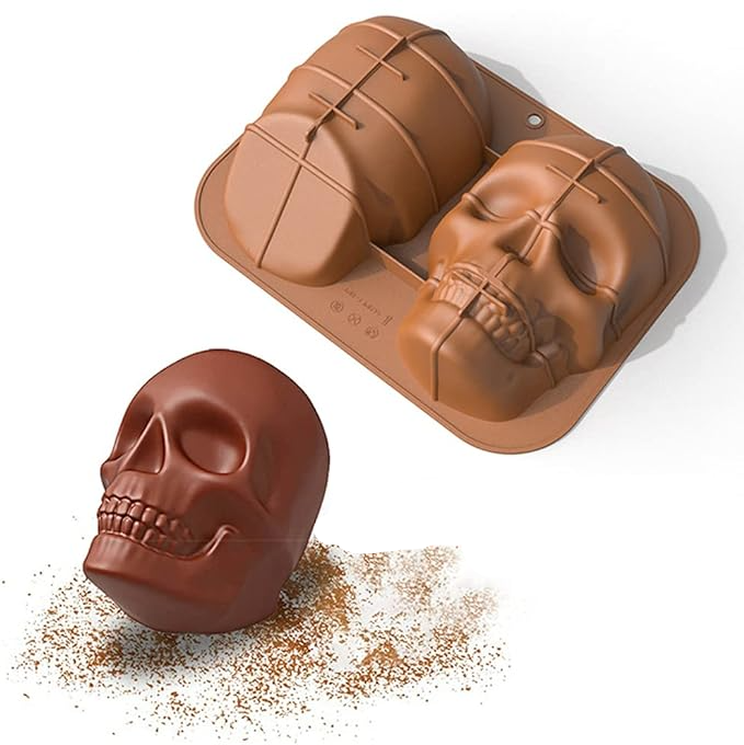(2-fach) Silikon Backform 3D Grusel Kuchenform Süssigkeiten Giessform für Fondant / Schokolade - Totenkopf Schädel