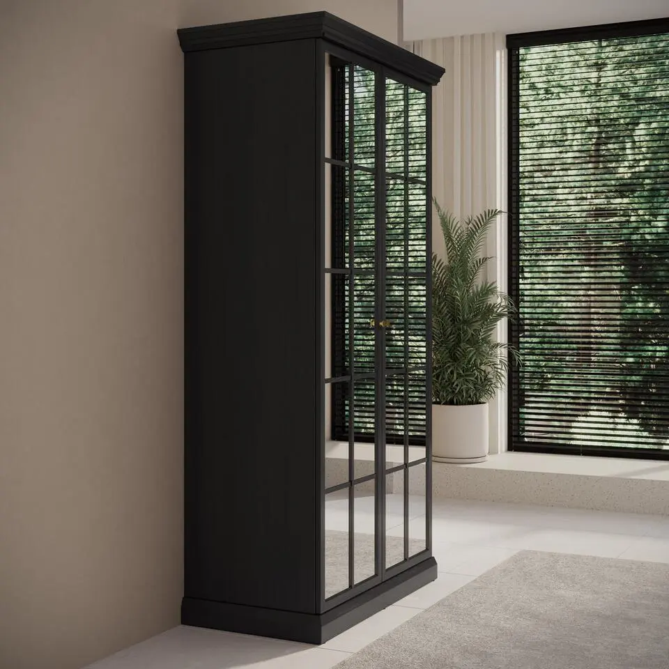 Meubella - Kledingkast Leroy - Zwart eiken - 102 cm - Met spiegel