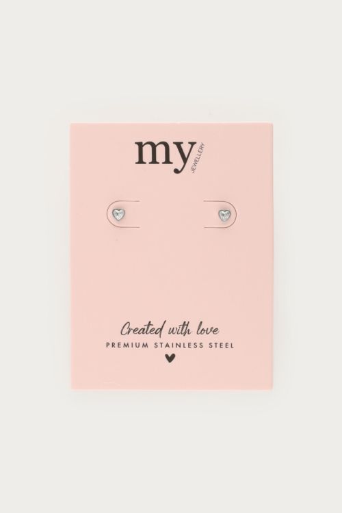 Studs met transparant strass hartje