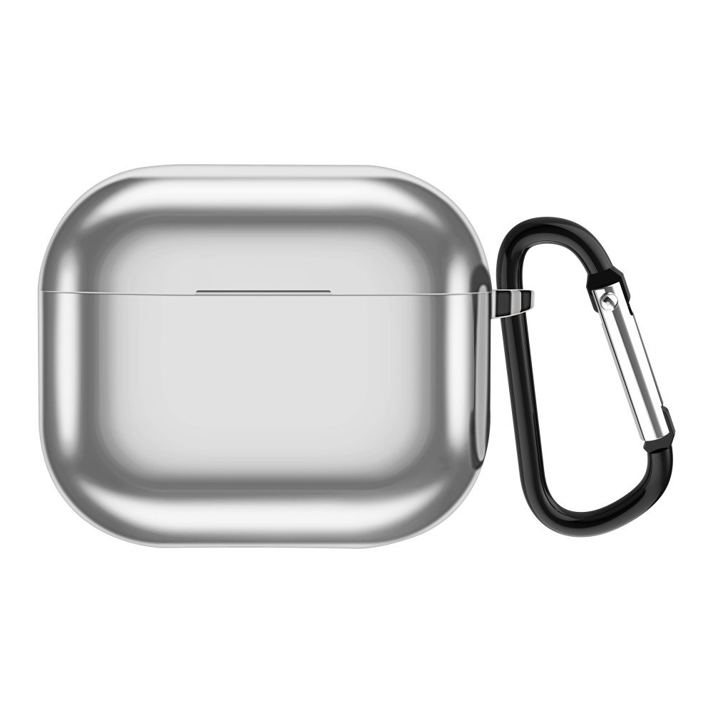 AirPods (3. Generation) Gummi Schutzhülle Abdeckung mit Karabinerhaken Metallic Look - Silber