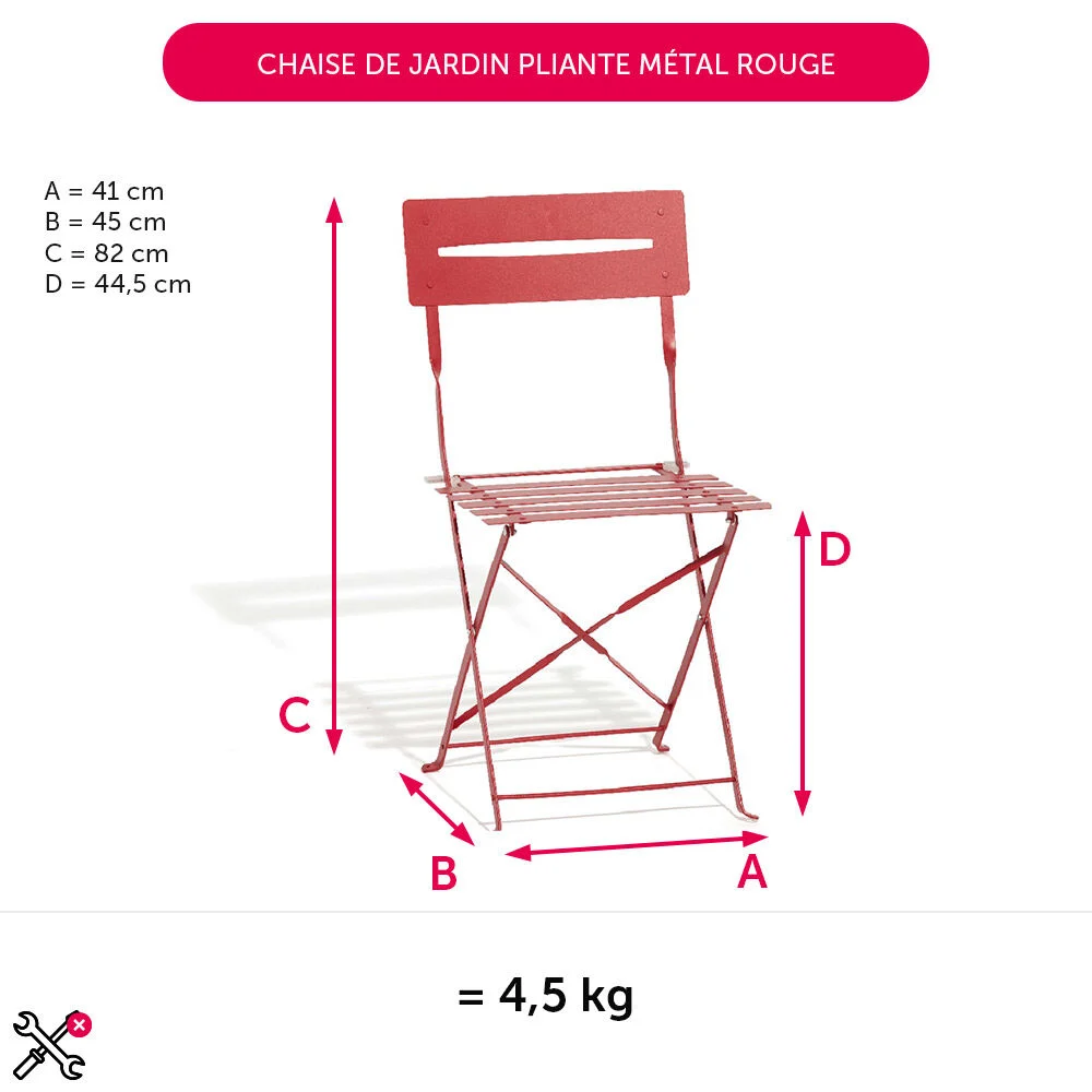 Chaise de jardin pliante métal rouge