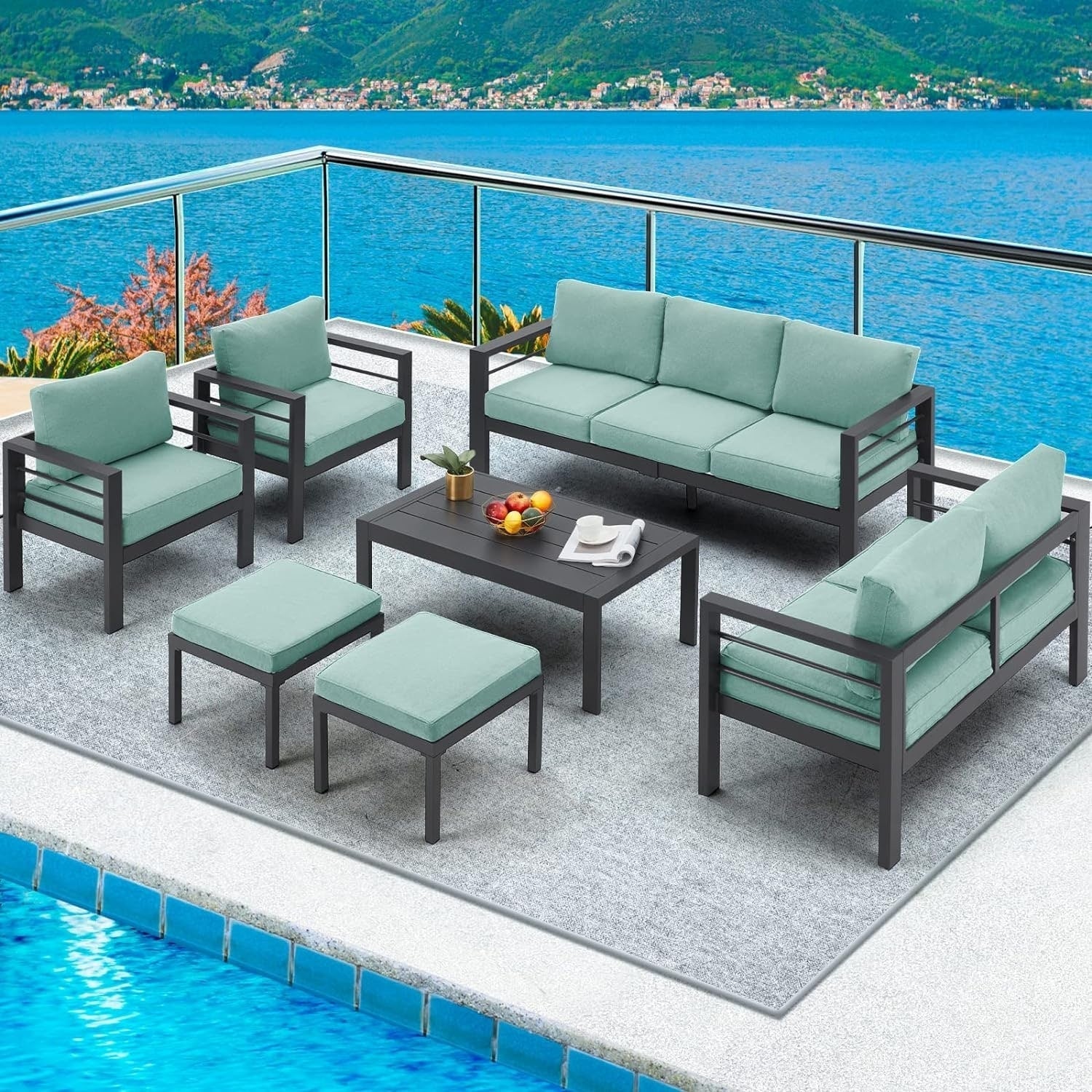 AECOJOY 7 Pieces Aluminum Patio Furniture Set Outdoor Conversation Set