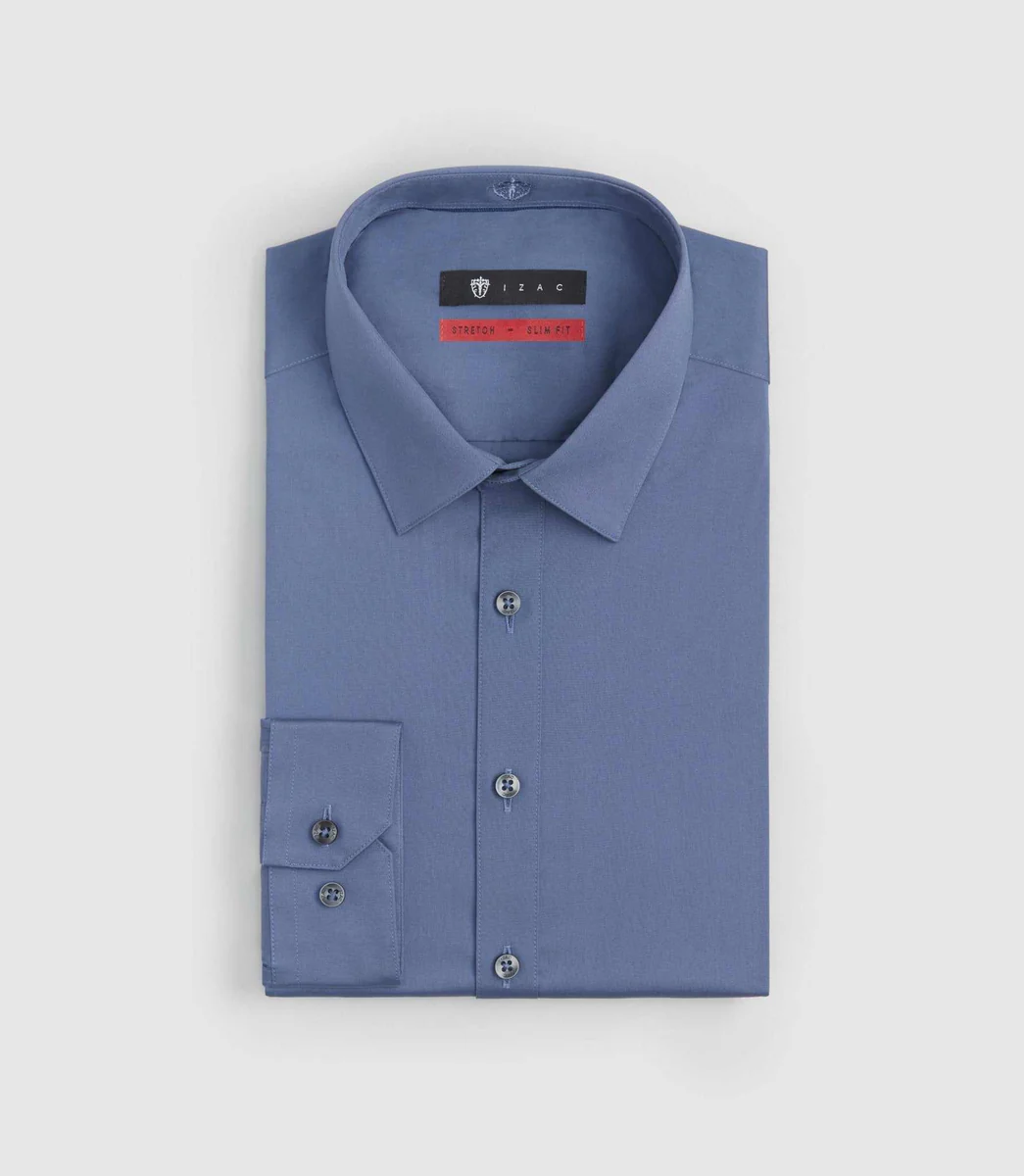 Chemise coton stretch slim bleu vintage 