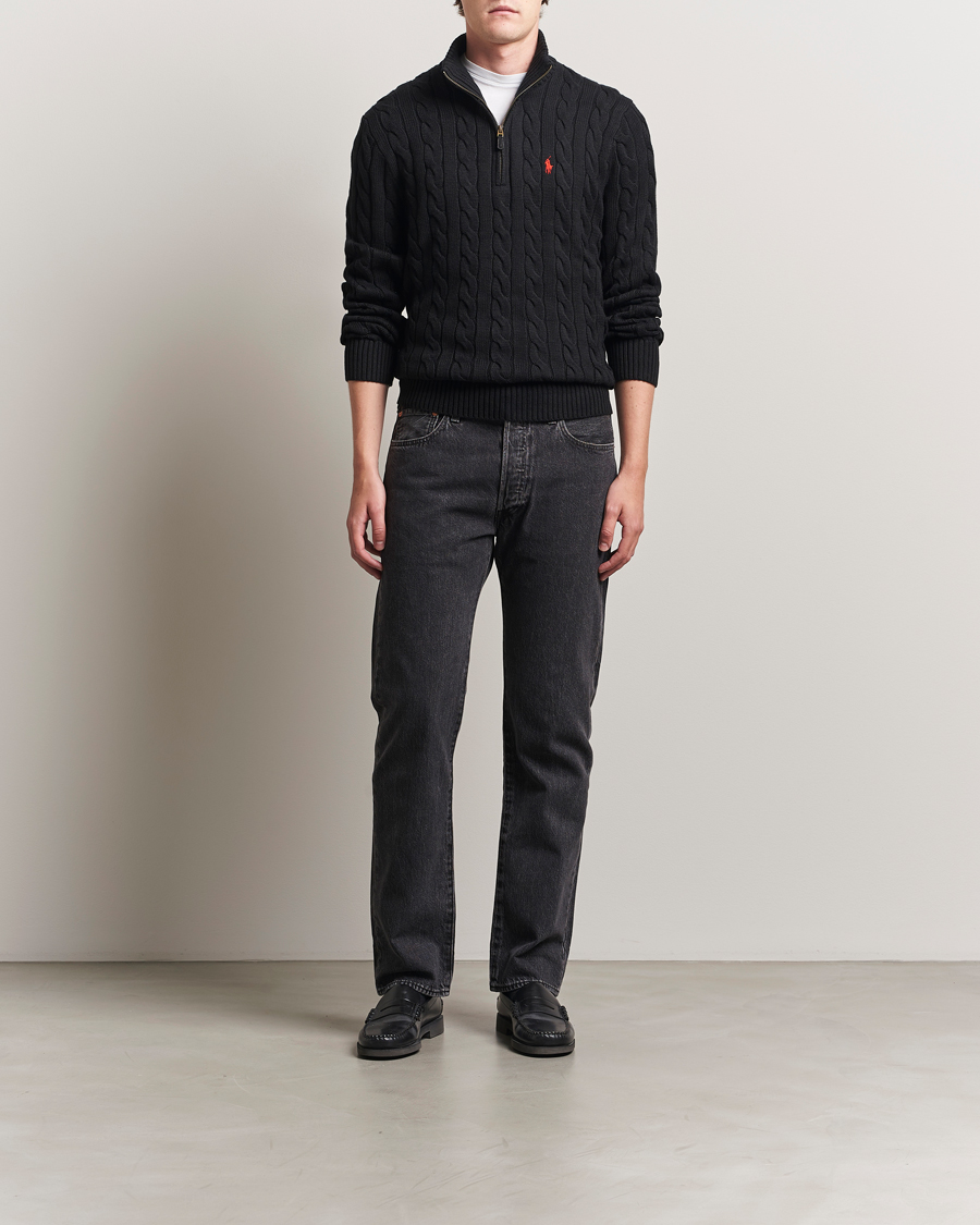 Polo Ralph Lauren Cotton Cable Half Zip Polo Black